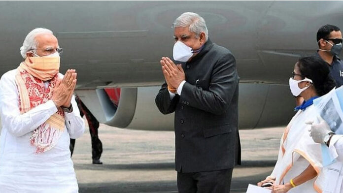 Prime Minister Narendra Modi West Bengal Governor Jagdeep Dhankhar West Bengal Chief Minister Mamata Banerjee
